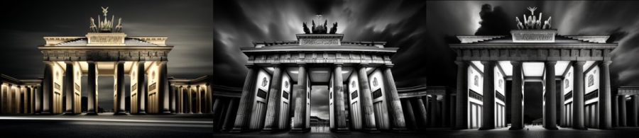 Brandenburger Tor Berlin Deutschland: Eines der bekanntesten Wahrzeichen Deutschlands und Symbol für die deutsche Geschichte und die Wiedervereinigung Deutschlands. (c) 2023 Midjourney AI, Lizenz: CC BY-NC 4.0
