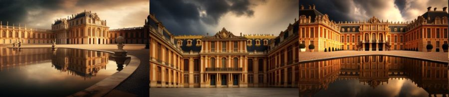 Chateau de Versailles Versailles Frankreich: Ein prächtiger Palast, der als Sitz des französischen Königs und als Symbol für die Macht Frankreichs gilt. (c) 2023 Midjourney AI, Lizenz: CC BY-NC 4.0