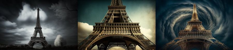 Eiffelturm Paris Frankreich: Eines der bekanntesten Wahrzeichen Frankreichs und ein Symbol für Romantik, Abenteuer sowie französische Kunst und Technik. (c) 2023 Midjourney AI, Lizenz: CC BY-NC 4.0