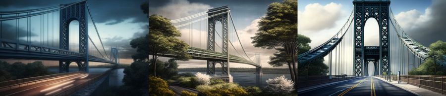 George Washington Bridge New York USA: Eine der bekanntesten Brücken New Yorks, die den Bundesstaat New Jersey mit dem Bundesstaat New York verbindet. (c) 2023 Midjourney AI, Lizenz: CC BY-NC 4.0
