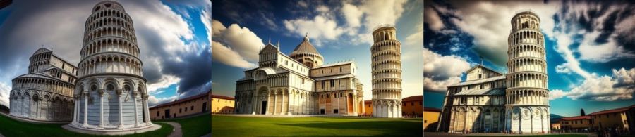 The Leaning Tower of Pisa Pisa Italien: Ein schiefer Turm, der als eines der bekanntesten Wahrzeichen Italiens gilt. (c) 2023 Midjourney AI, Lizenz: CC BY-NC 4.0