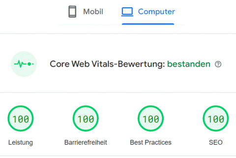 Mobil und Computer: Leistung | Barrierefreiheit | Best Practices | SEO