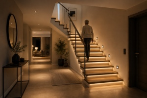 Moderne Treppenbeleuchtung: Sicherheit, Komfort und Design mit automatischer LED-Steuerung Moderne Treppenbeleuchtung: Sicherheit, Komfort und Design mit automatischer LED-Steuerung