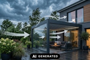 Lamellendächer: Entwässerung, Lasten und Genehmigung - Bild: KI-generiert / BAU.DE Lamellendächer: Entwässerung, Lasten und Genehmigung - Bild: KI-generiert / BAU.DE